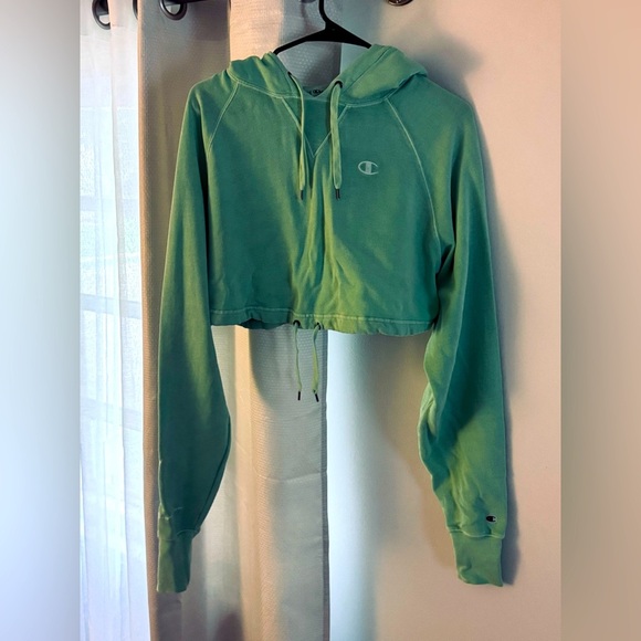 Champion Cropped Sea foam Green Hoodie Sweatshirt - Picture 8 of 8